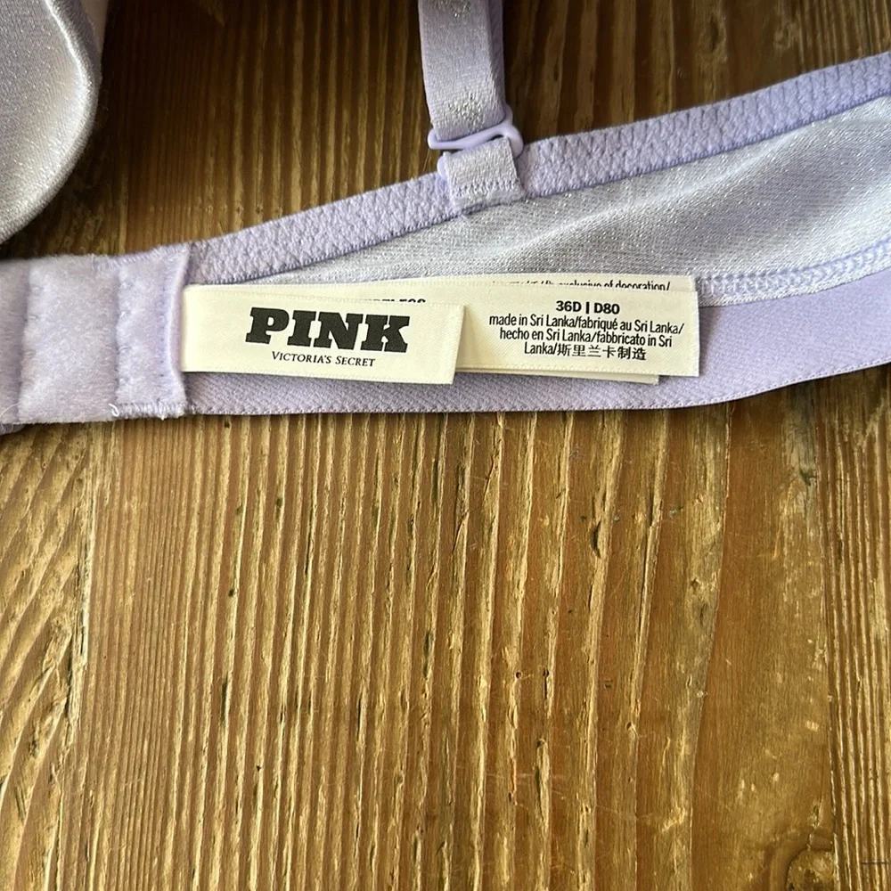PINK wear everywhere lightly lined wireless bra in lilac sparkle 36D